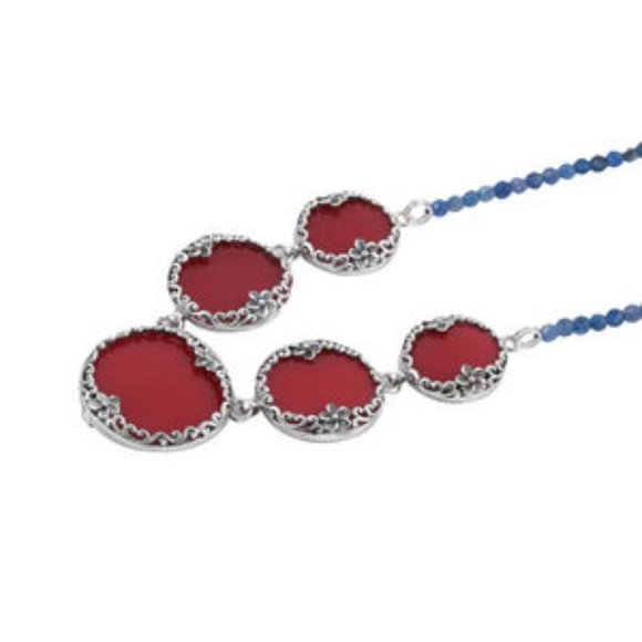 Red Coral Pendants with Blue Topaz Beaded Necklace 20" in Sterling Silver NWT - Picture 7 of 7